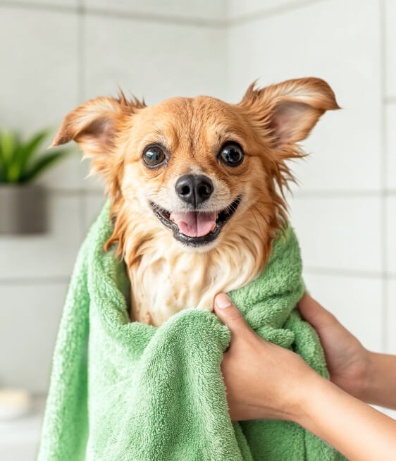 Dog Wrapperd In Towel Pawcare Webflow Template | Brix Template