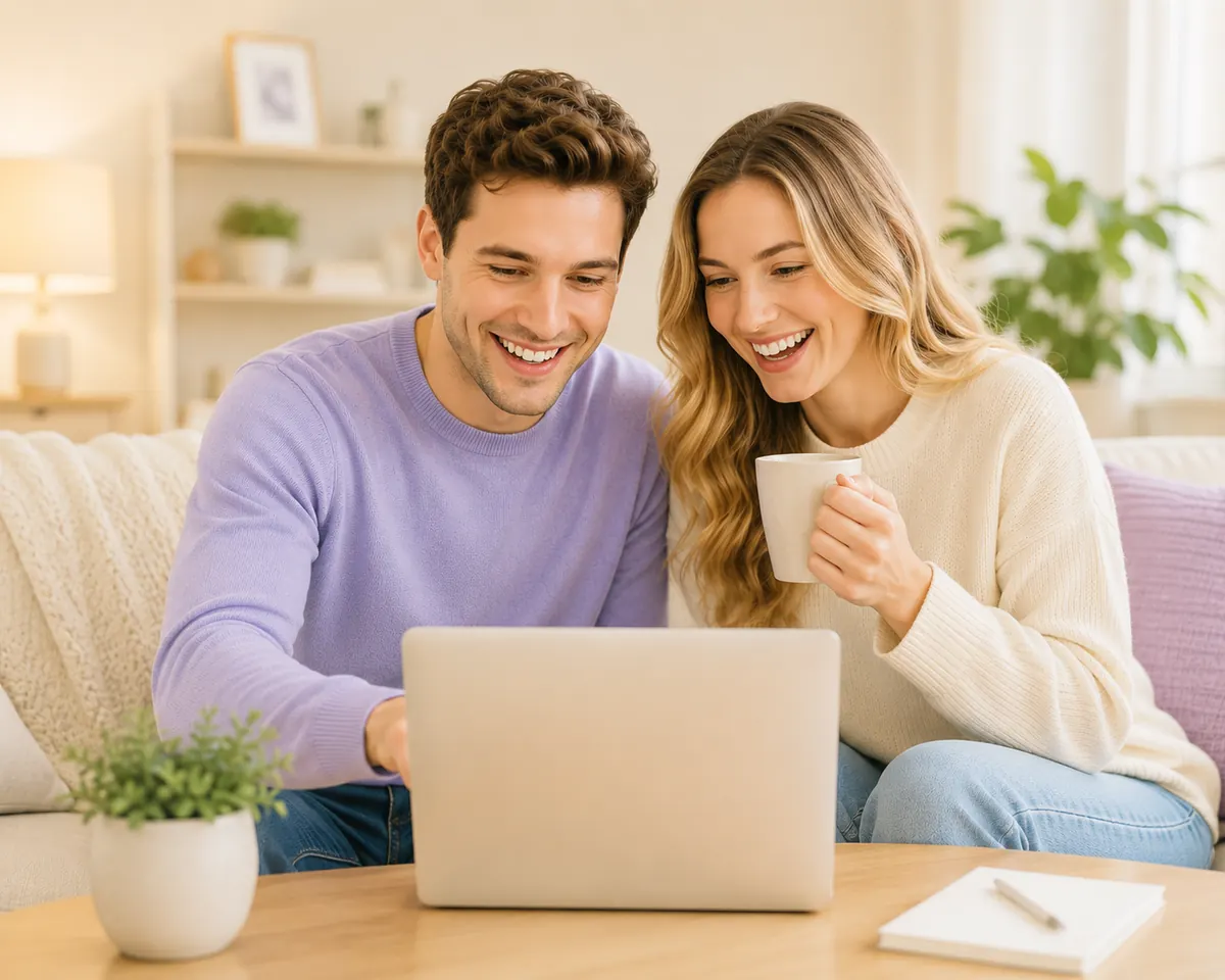 Happy couple selling their gift cards online