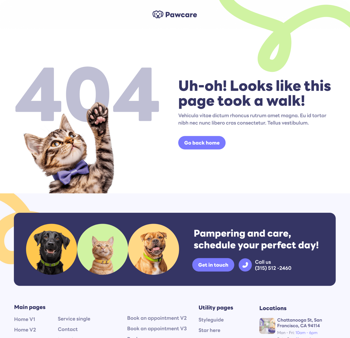 Pawcare 404 Not Found Utility Page Grooming Webflow Template | BRIX Template
