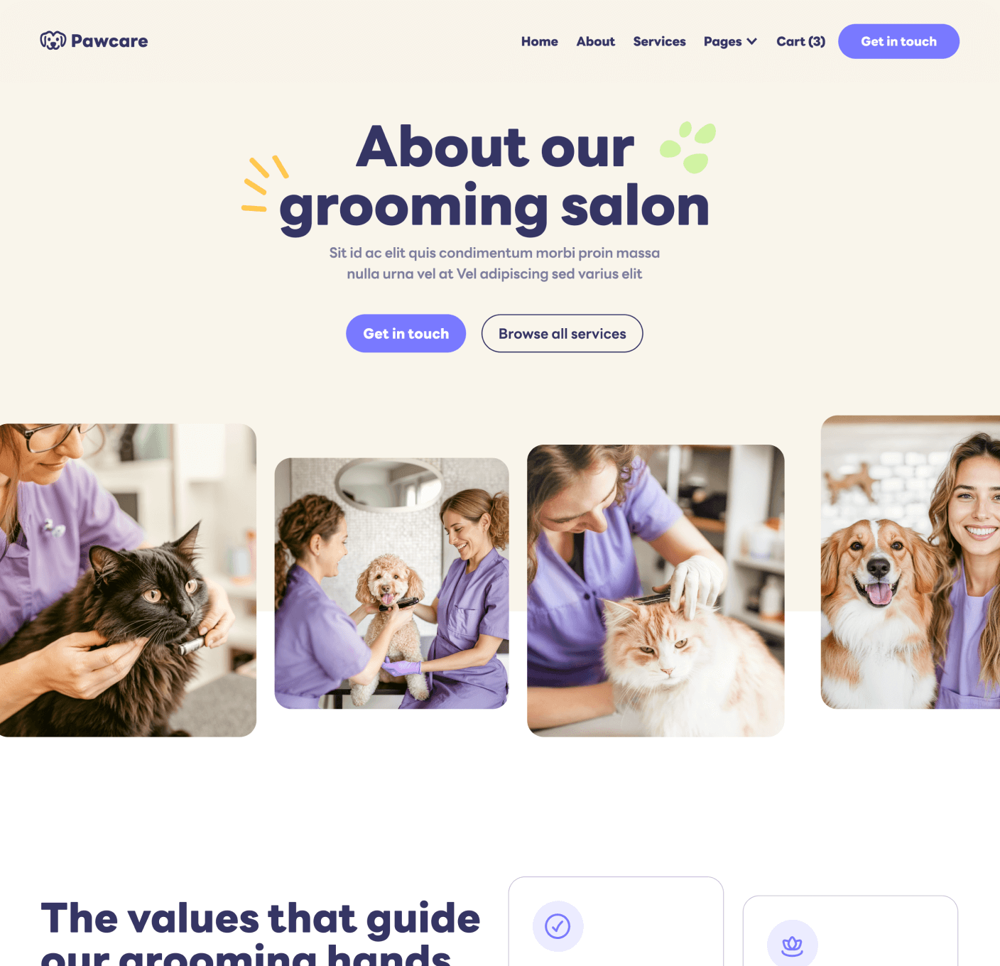 Pawcare About Main Page Grooming Webflow Template | BRIX Template
