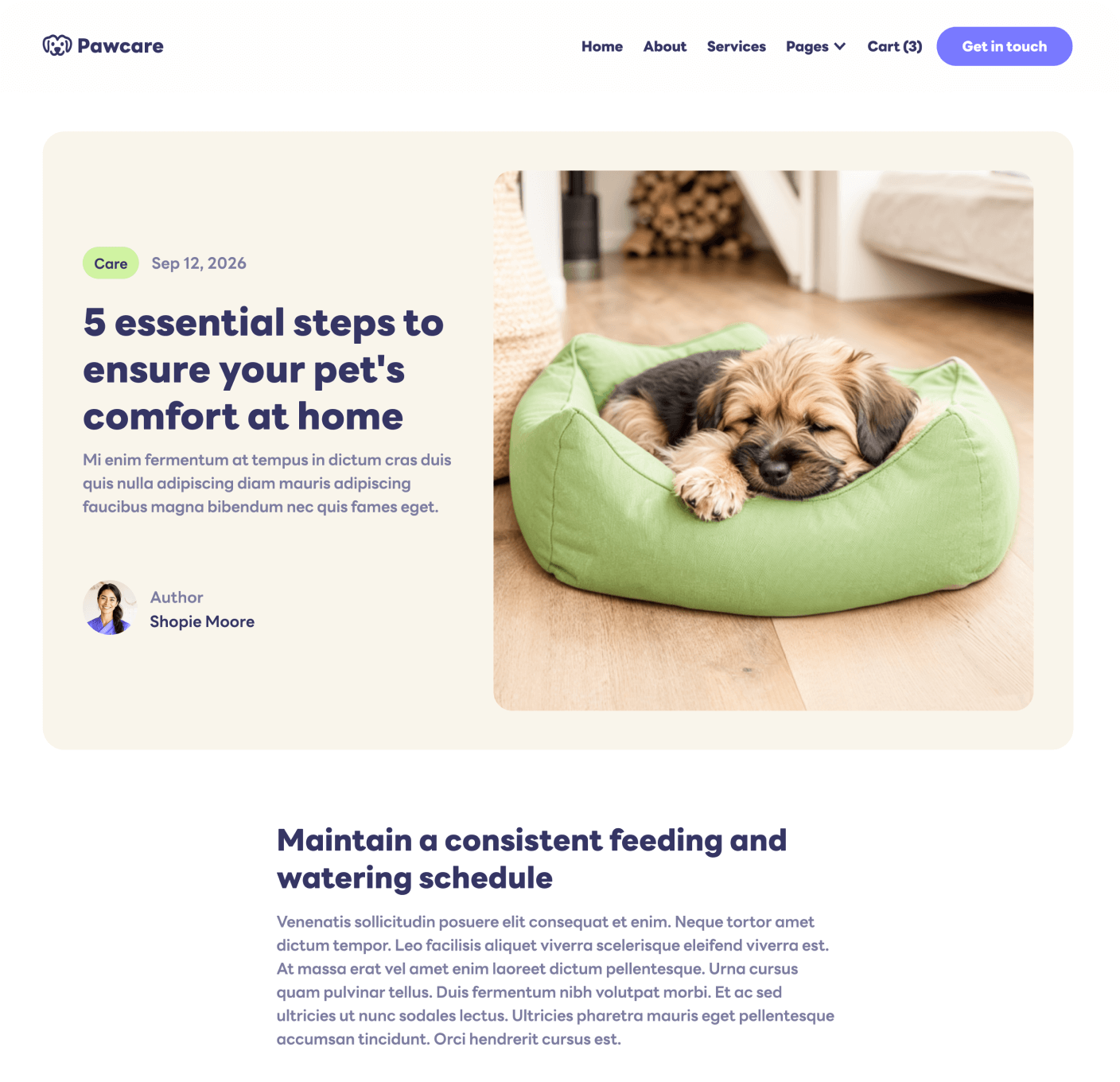 Pawcare Blog Posts Main Page Grooming Webflow Template | BRIX Template

