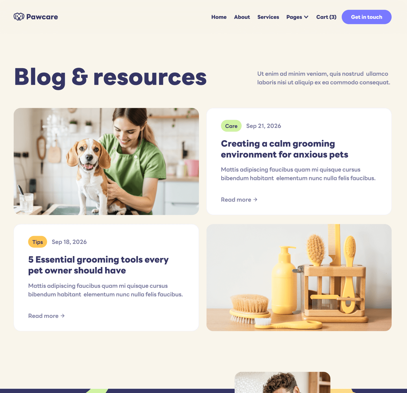 Pawcare Blog V3 Main Page Grooming Webflow Template | BRIX Template
