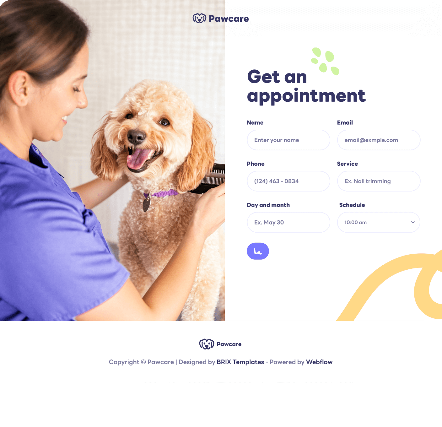Pawcare Book On Appointment V1 Main Page Grooming Webflow Template | BRIX Template
