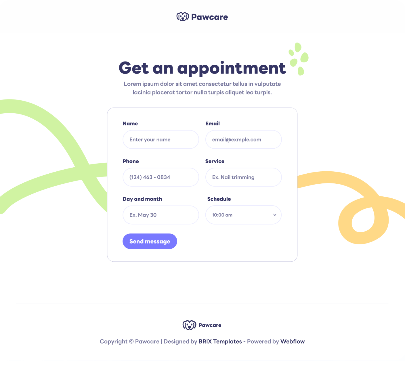 Pawcare Book On Appointment V2 Main Page Grooming Webflow Template | BRIX Template
