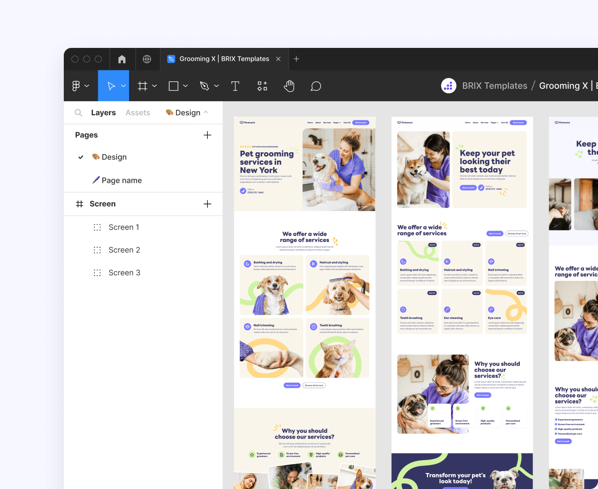 Pawcare Figma File Included Grooming Webflow Template | BRIX Template
