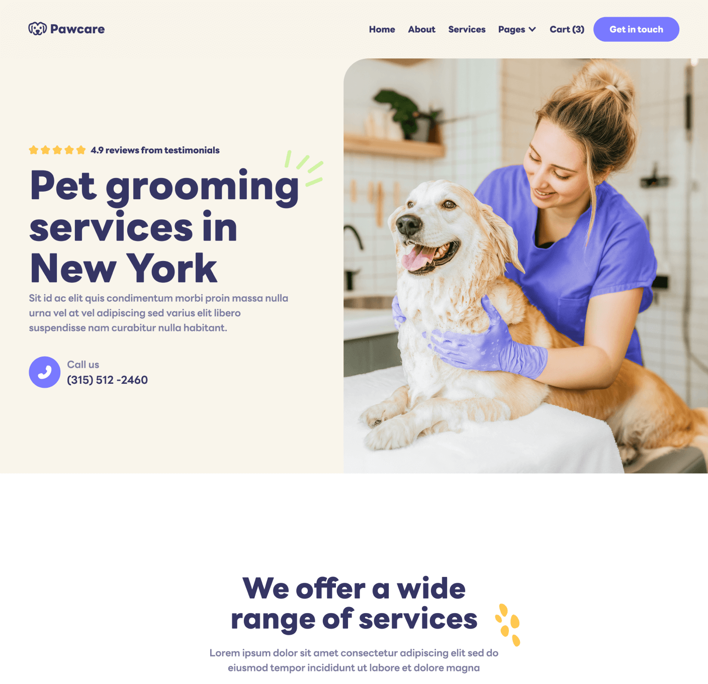 Pawcare Home V1 Main Page Grooming Webflow Template | BRIX Template
