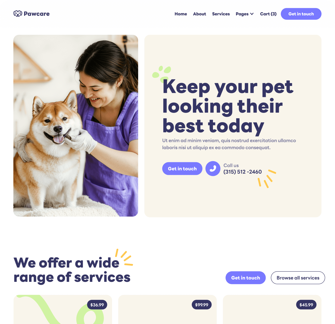 Pawcare Home V2 Main Page Grooming Webflow Template | BRIX Template
