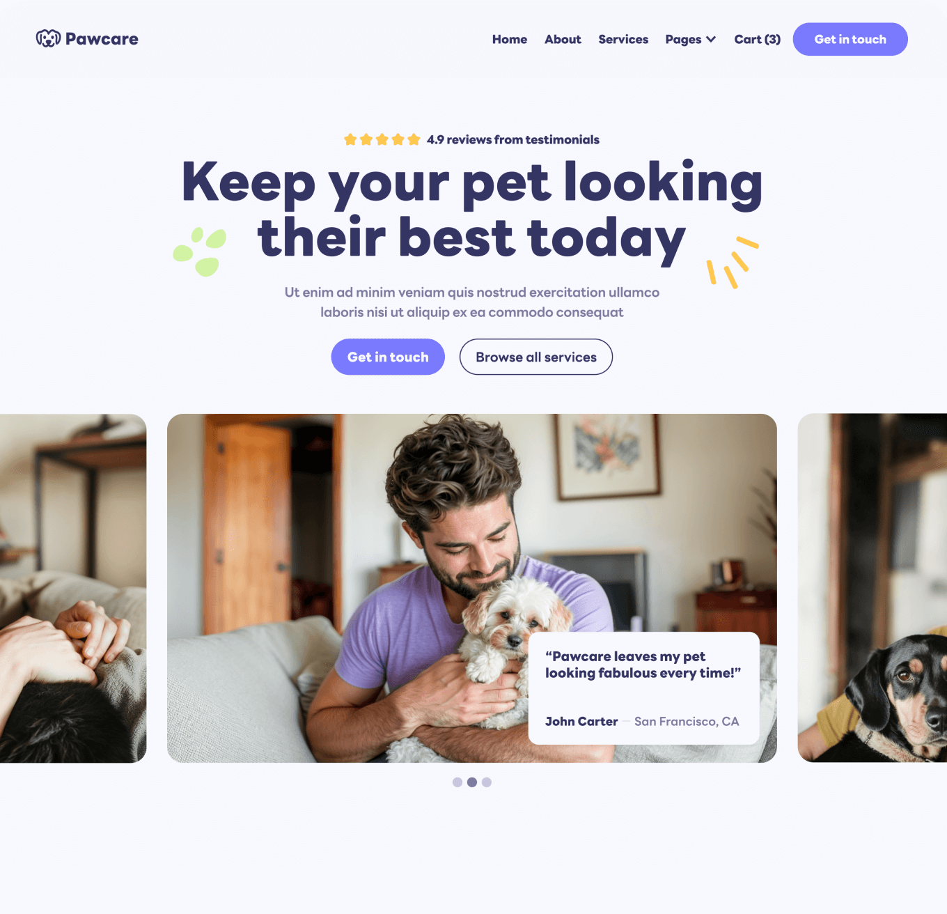 Pawcare Home V3 Hero Page Grooming Webflow Template | BRIX Template
