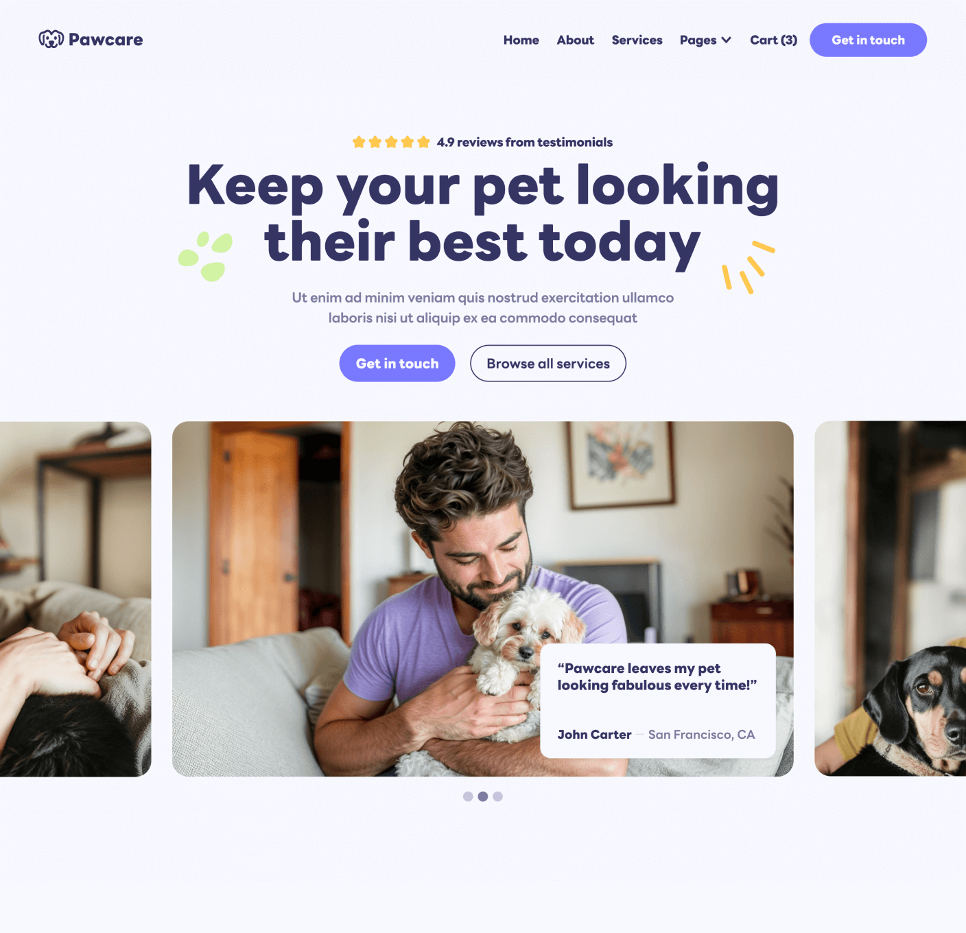 Pawcare Home V3 Main Page Grooming Webflow Template | BRIX Template
