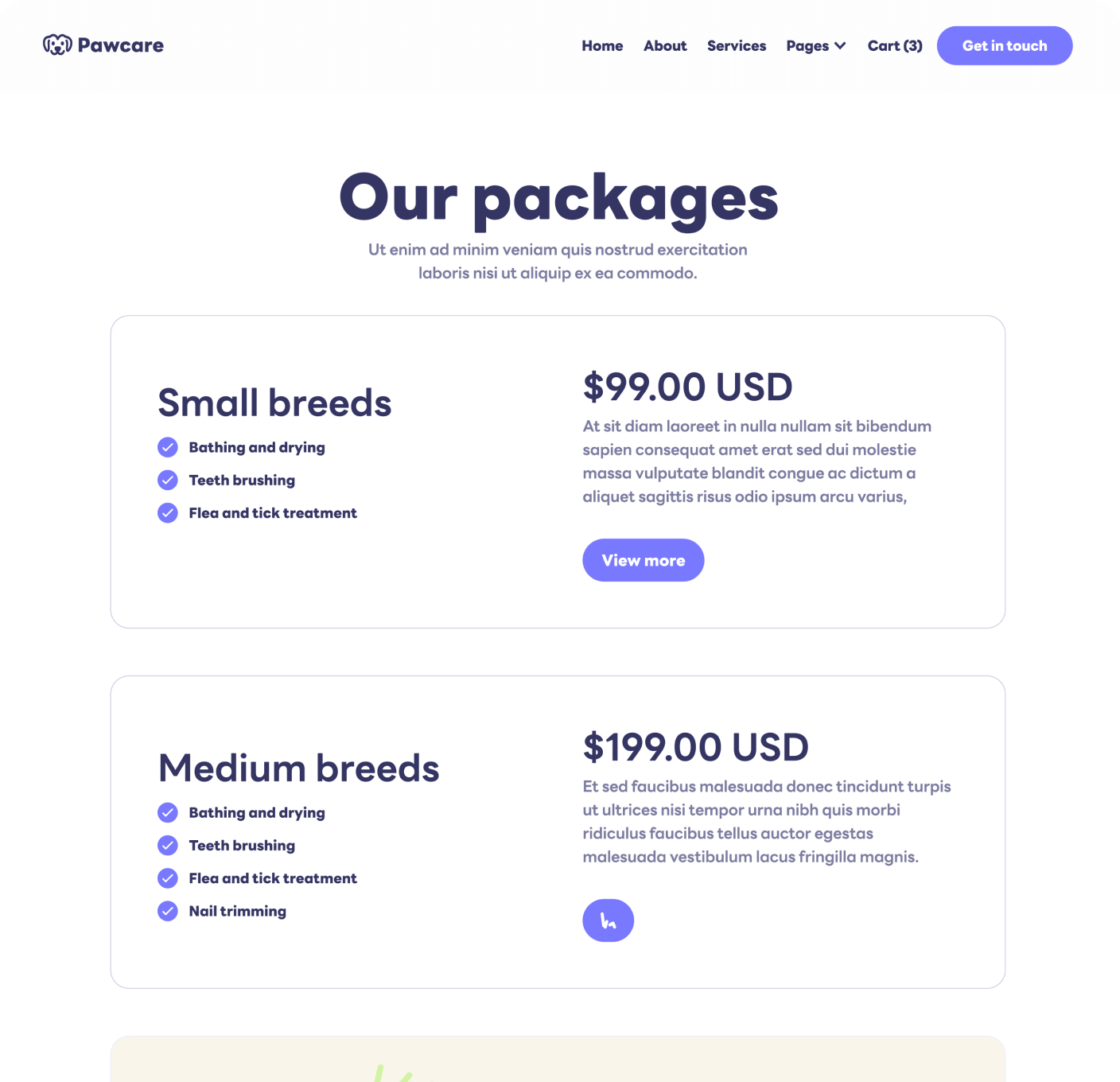 Pawcare Packages Main Page Grooming Webflow Template | BRIX Template
