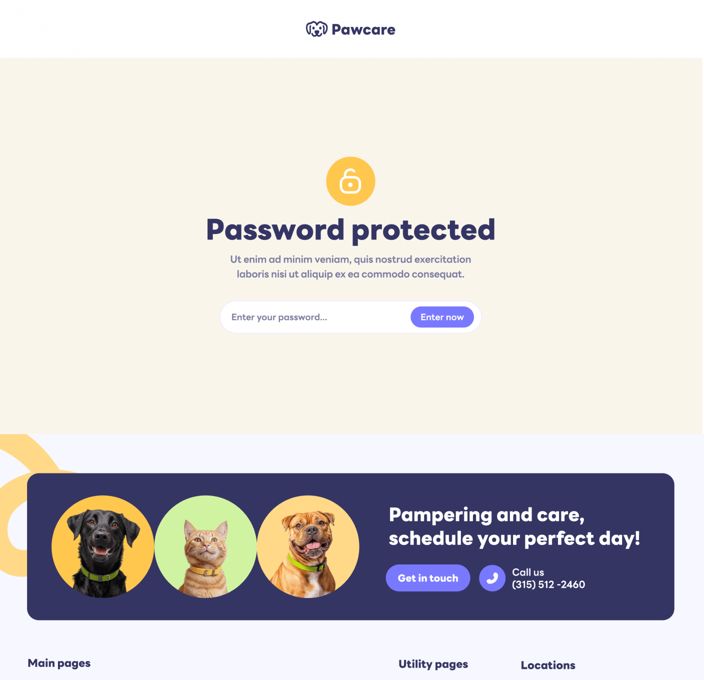 Pawcare Password Protected Utility Page Grooming Webflow Template | BRIX Template
