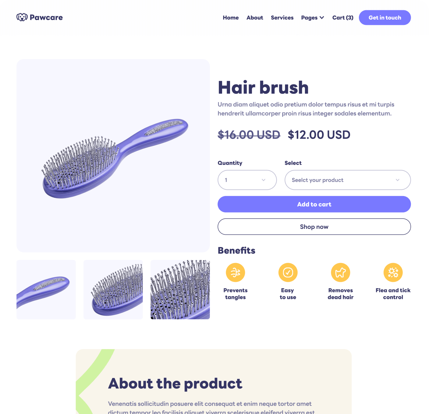 Pawcare Product Single Main Page Grooming Webflow Template | BRIX Template
