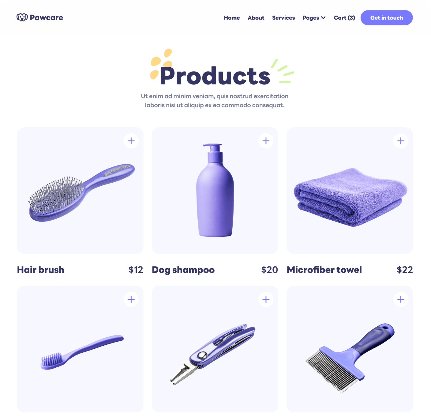 Pawcare Products Main Page Grooming Webflow Template | BRIX Template
