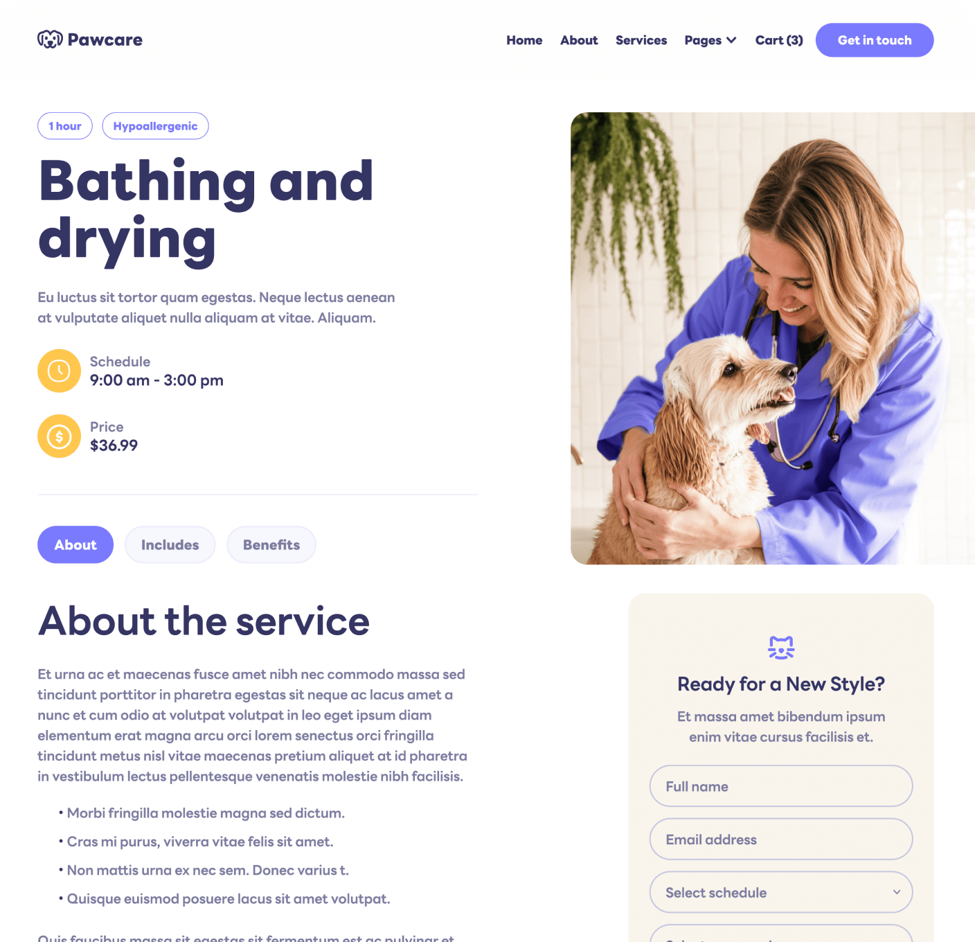 Pawcare Service Single Main Page Grooming Webflow Template | BRIX Template
