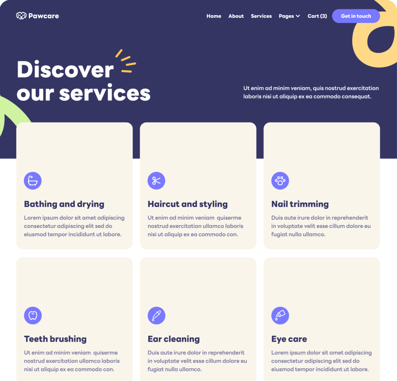 Pawcare - Services V2 Page - Grooming Webflow Template