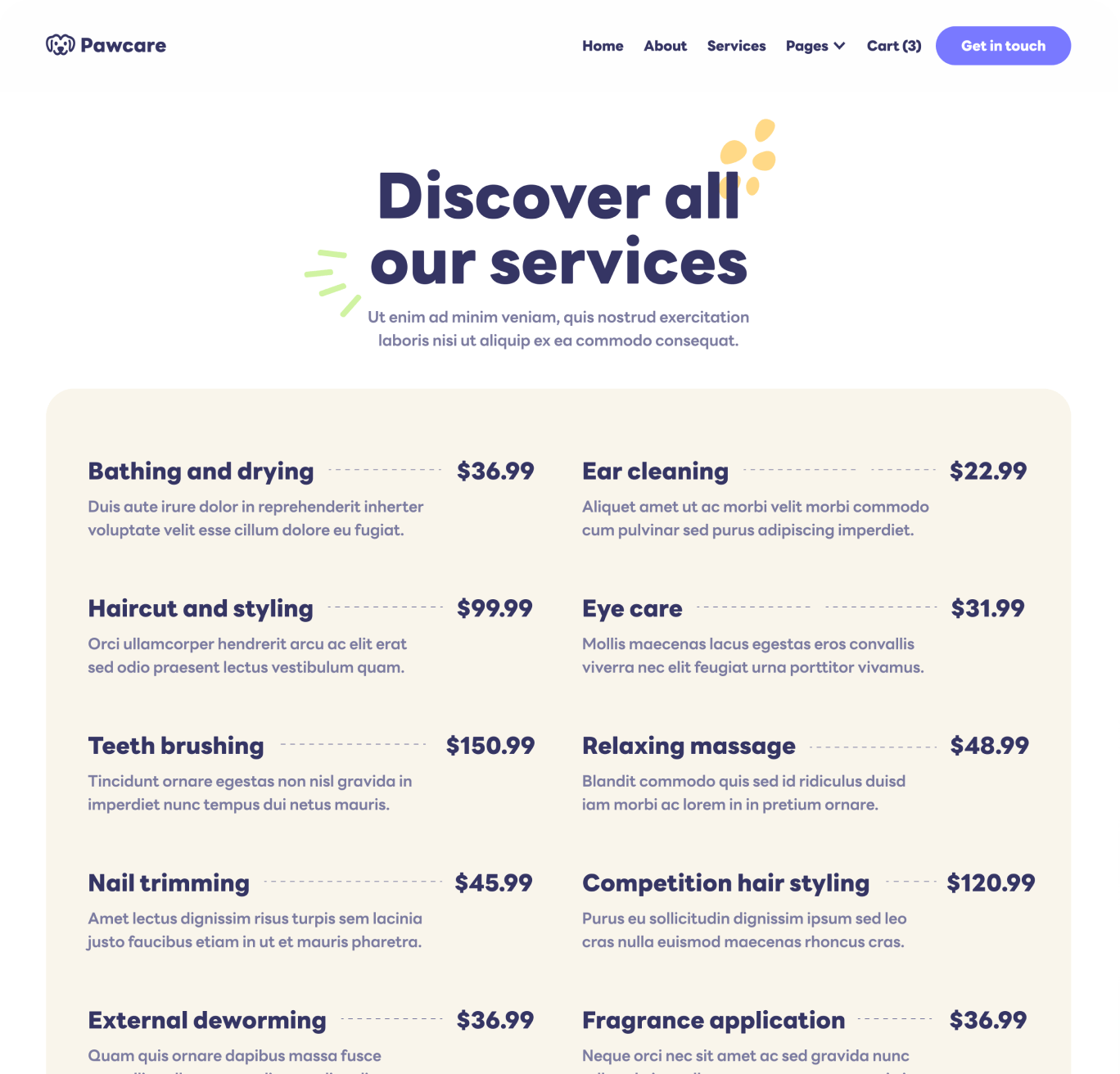 Pawcare Services V3 Hero Page Grooming Webflow Template