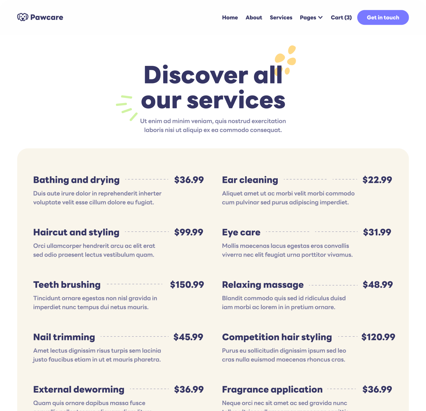 Pawcare Services V3 Main Page Grooming Webflow Template | BRIX Template
