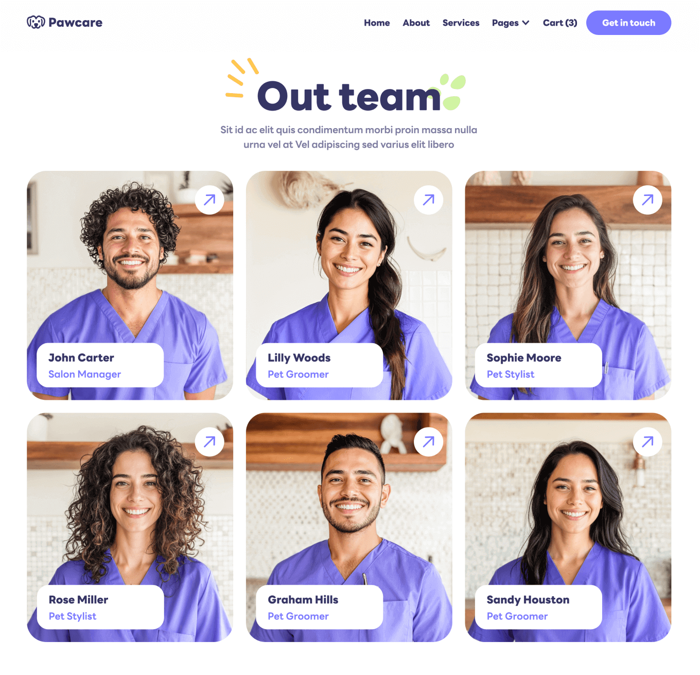 Pawcare Teams Hero Page Grooming Webflow Template | BRIX Template
